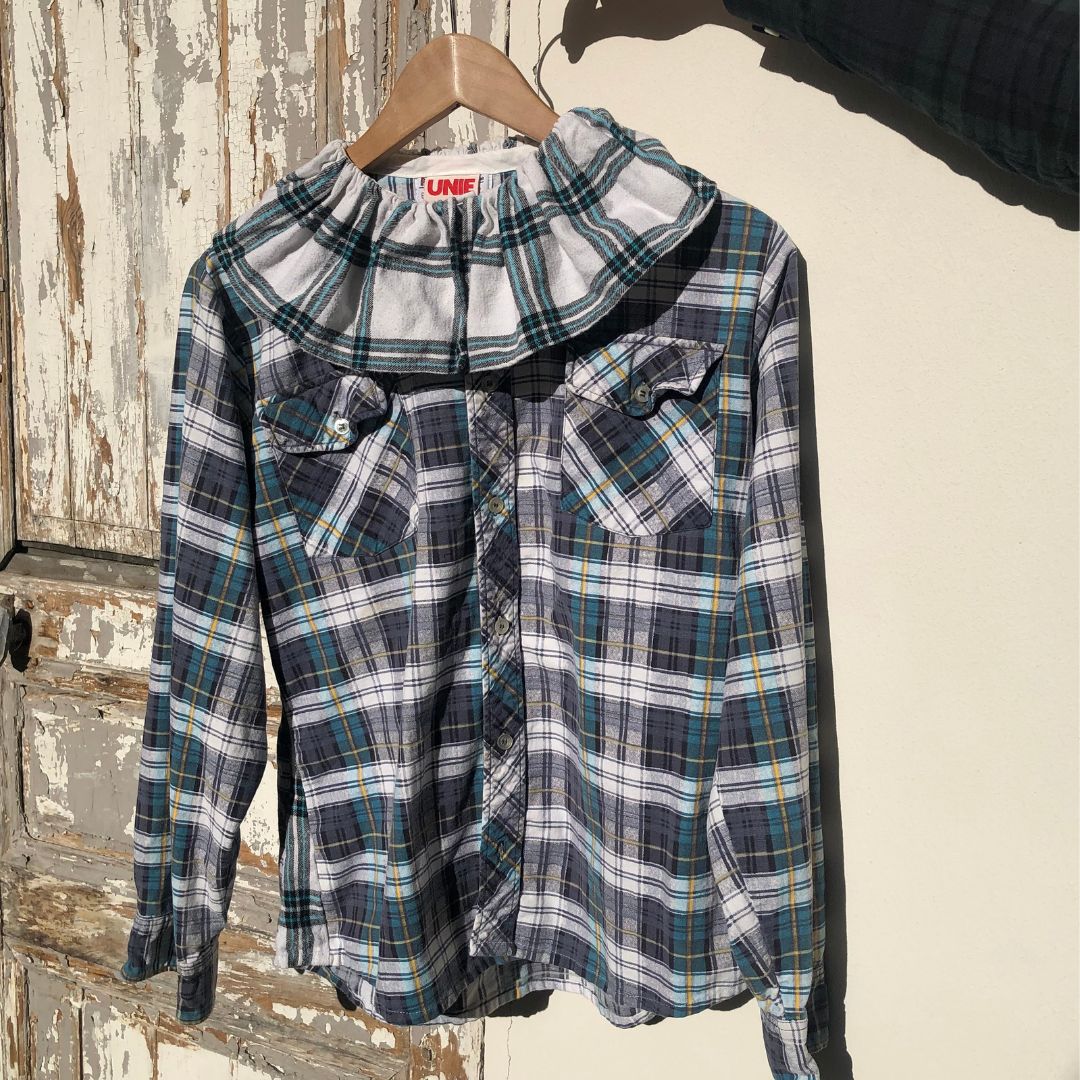 Blouse Folk Carreaux Bleu