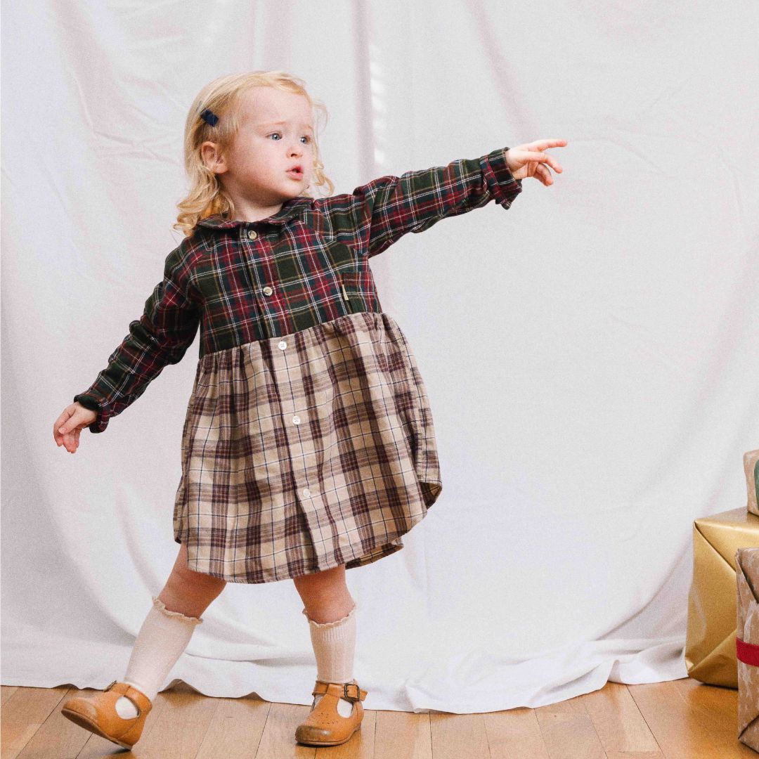 Robe Jane Carreaux Ecru Gris 2 ans