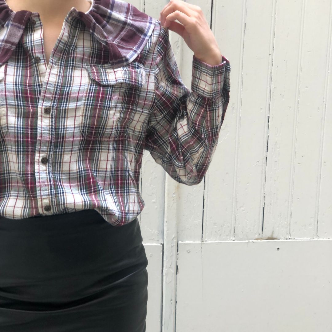 Blouse Folk Carreaux Bordeaux