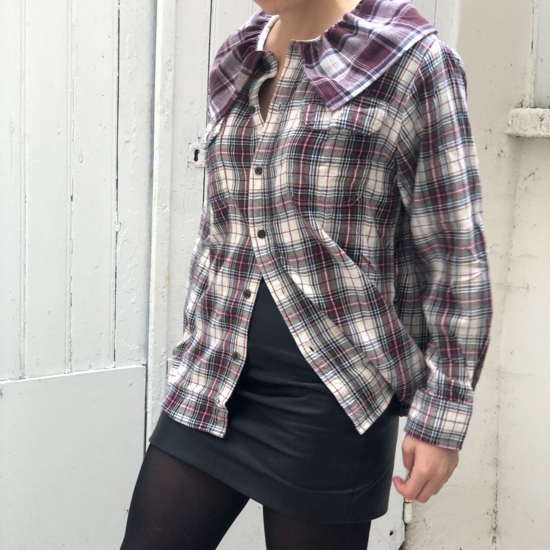 Blouse Folk Carreaux Bordeaux