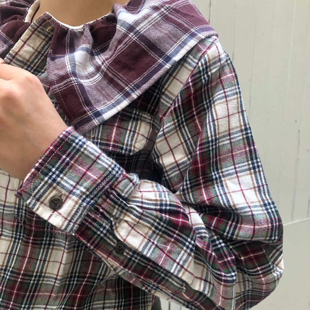 Blouse Folk Carreaux Bordeaux