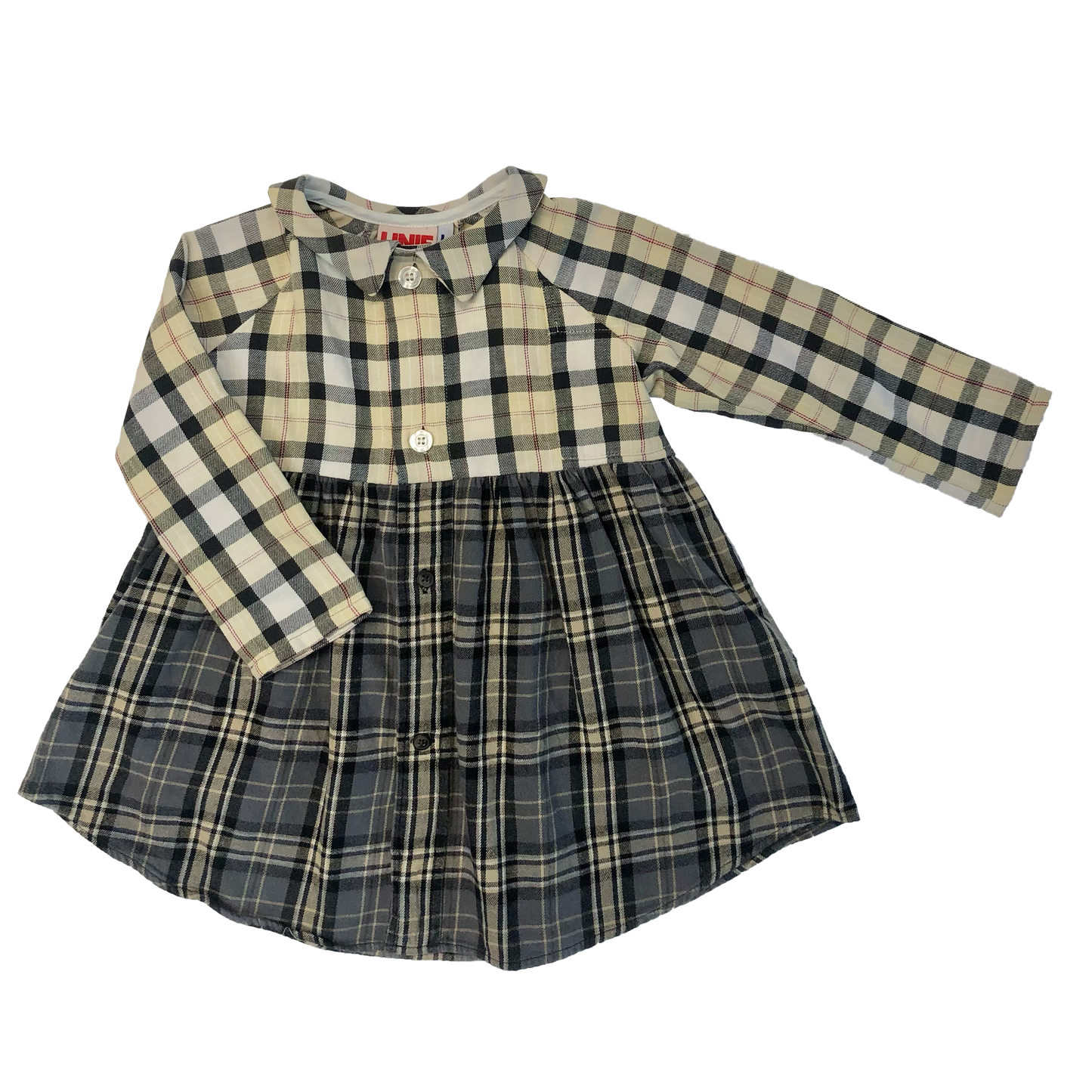 Robe Jane Carreaux Ecru Gris 2 ans