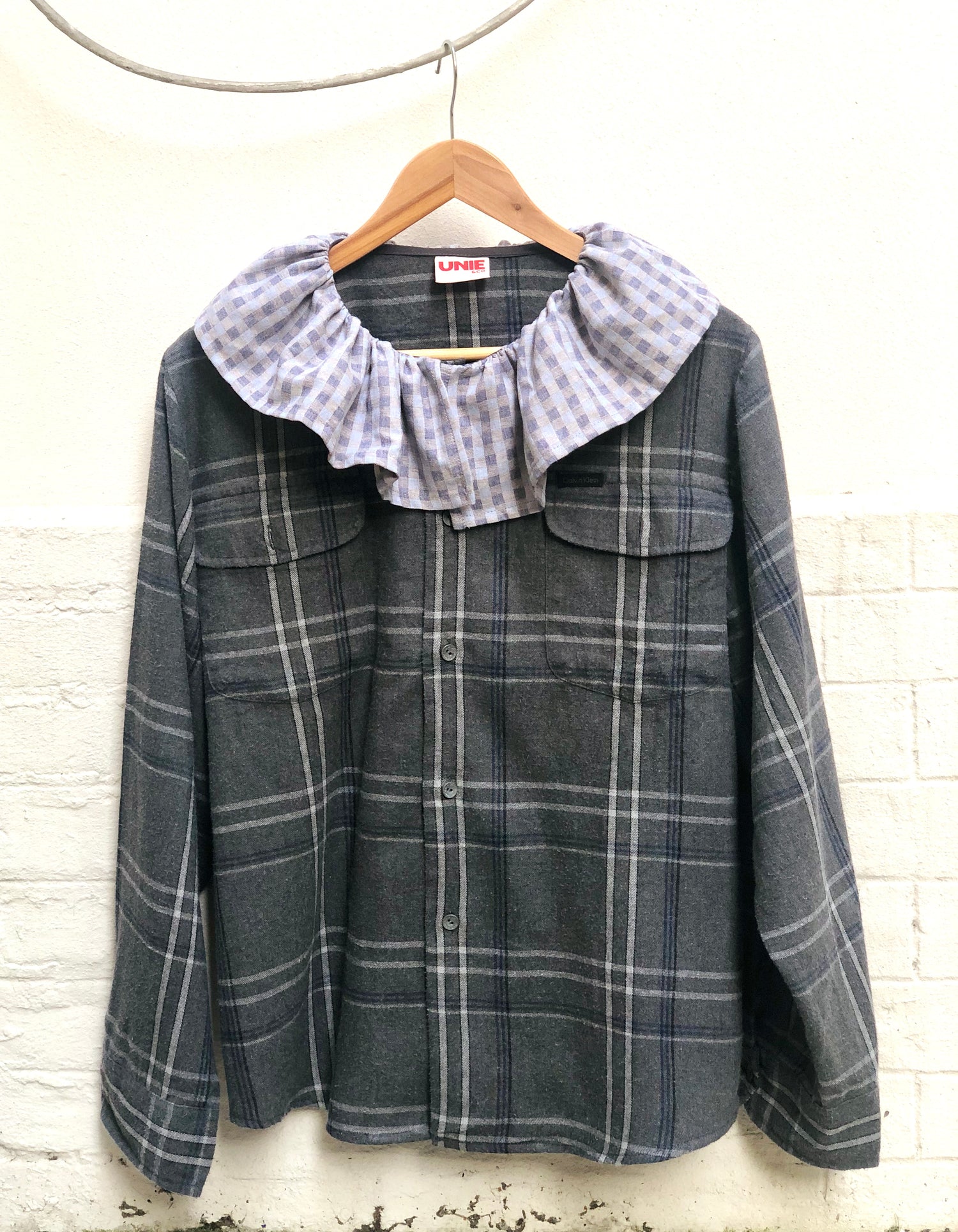 Blouse Folk Tartan Gris/Bleu