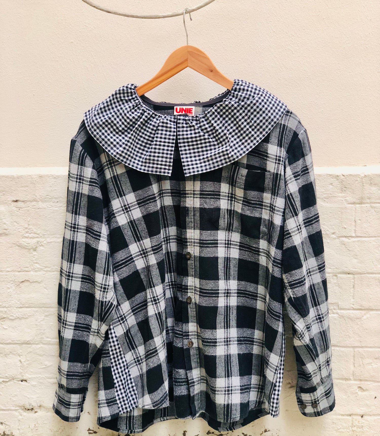 Blouse Folk Tartan Noir/Blanc