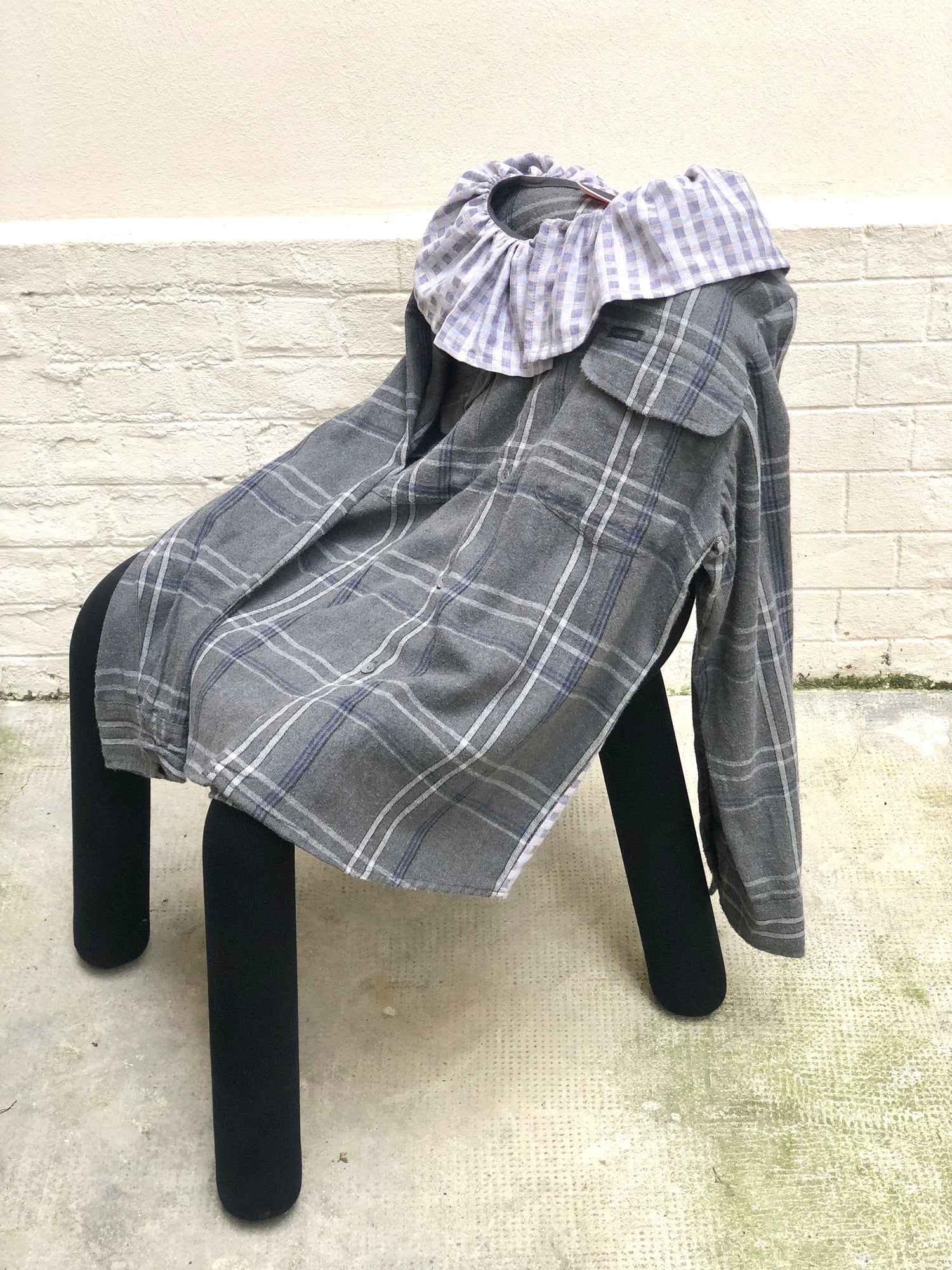 Blouse Folk Tartan Gris/Bleu